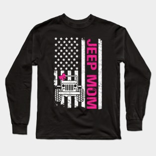 Jeep Mom American Flag Cute Jeep Ribbon Jeeps Lover Long Sleeve T-Shirt